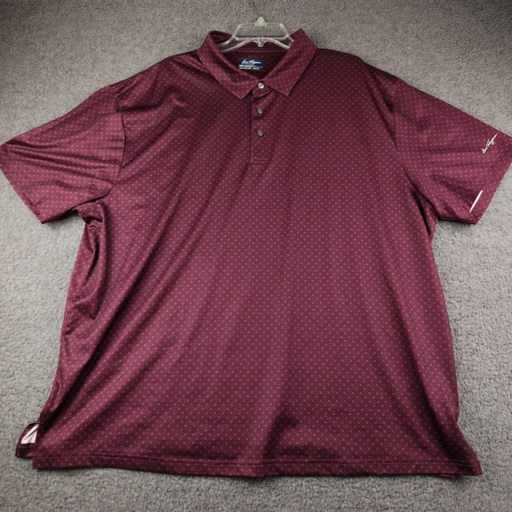 Ben Hogan Polo Mens 3XL Performance Burgundy Geometric Short Sleeve EUC